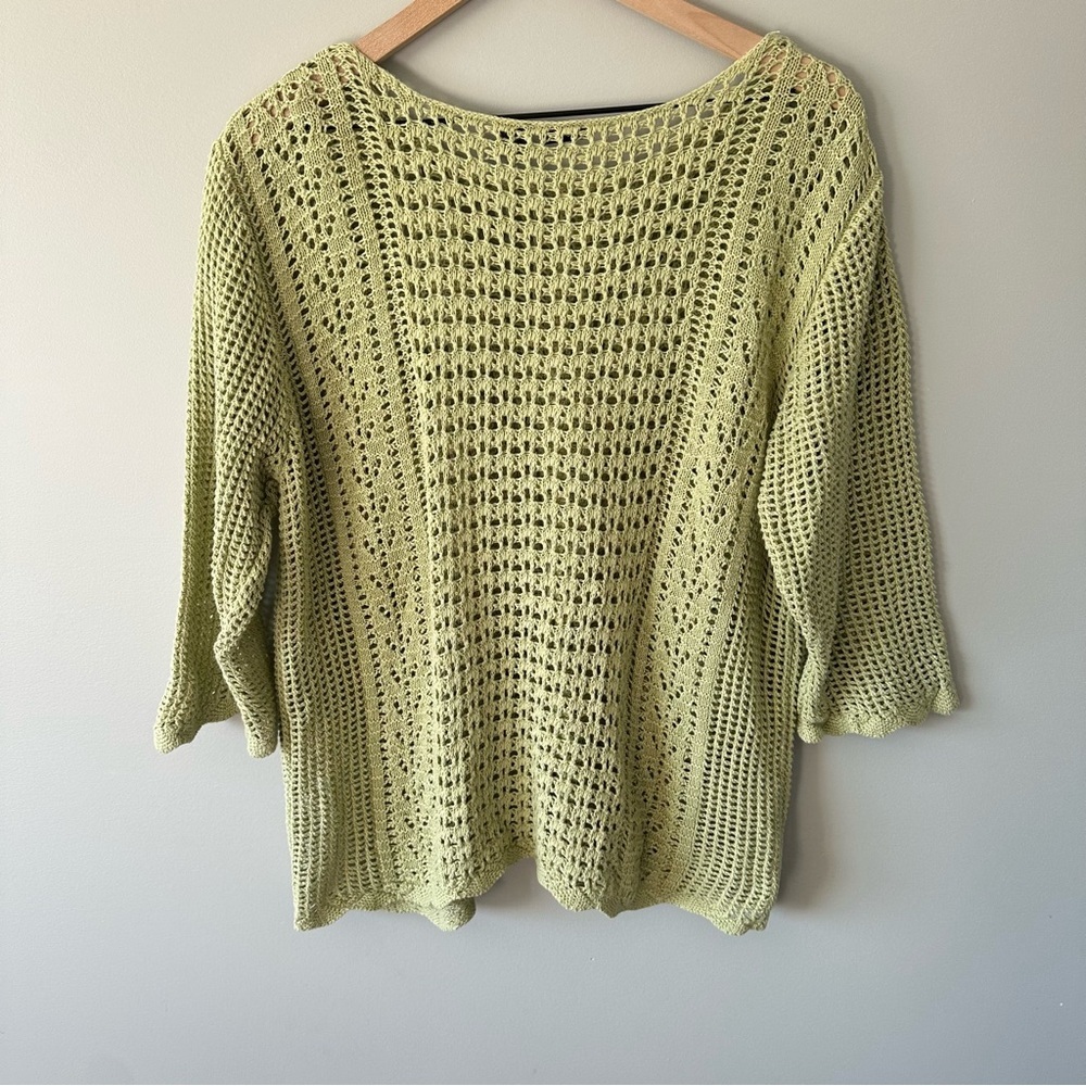 Womens Crochet Knit Sweater Size XL Green Fairy Cottage Boho Linen Cotton - Picture 7 of 11